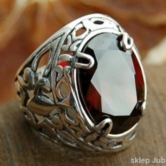 LEON - srebrny pierścień sygnet z granatem