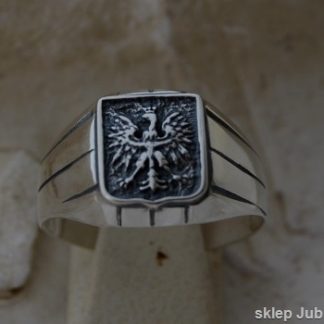 GODŁO - srebrny sygnet z orłem w koronie