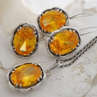 HELIANTHUS - srebrny komplet z cytrynem złocistym