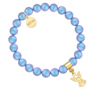 Niebieska bransoletka z pereł SWAROVSKI® CRYSTAL ze złotym ażurowym aniołkiem