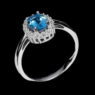 Delikatny pierścionek swiss blue topaz cyrkonie r 13.5 925