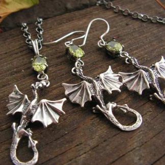 DRAGON - srebrny komplet smoki z oliwinem