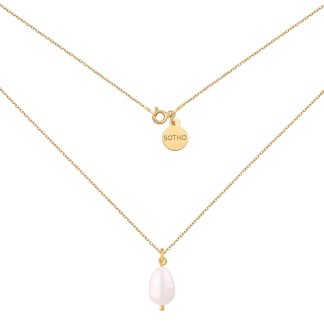 Złoty naszyjnik z naturalną perłą : Długość - 70 cm