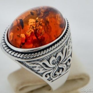 MAGNAT – srebrny sygnet, pierścień z bursztynem