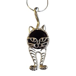 Zawieszka srebrna kot z wiśniowym bursztynem