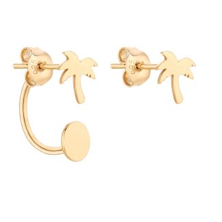 Złote asymetryczne kolczyki z palmami
