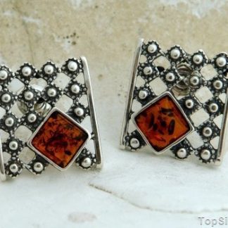 ROYAL - srebrne kolczyki z bursztynem