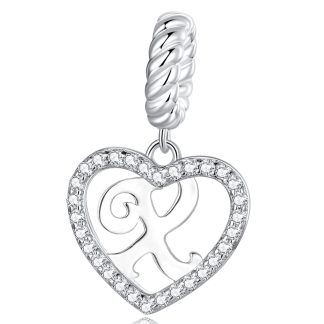 Literka X w serduszku alfabet srebrny charms zawieszka do bransoletki modułowej