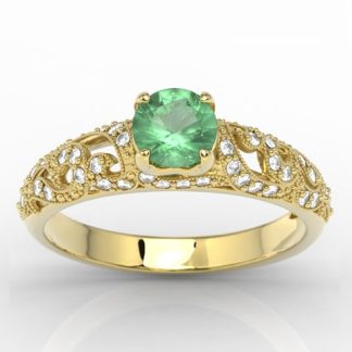 Pierścionek zaręczynowy z żółtego złota ze szmaragdem i diamentami BP-50Z