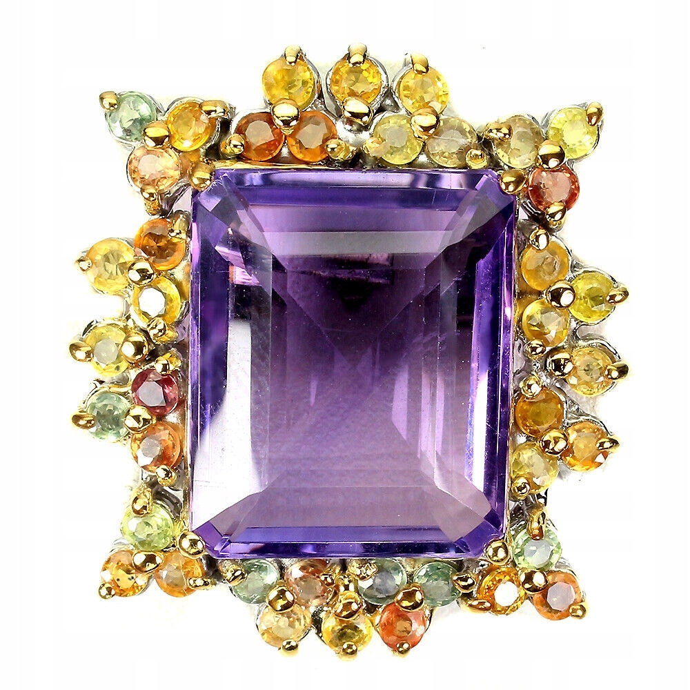Srebrna broszka naturalny 32.18ct ametyst szafiry