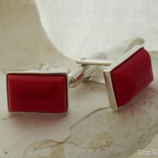 SPINKA MANKIETOWA Z KORALEM - srebrna spinka