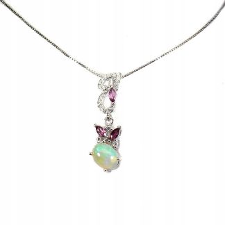 925 Srebro naszyjnik ognisty opal granaty rodolity