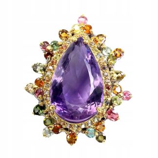 Broszka naturalny 29.12ct ametyst turmaliny szafir