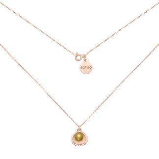 Naszyjnik z różowego złota z muszelką i perłą SWAROVSKI® CRYSTAL w kolorze Antique Brass : Długość - 70 cm