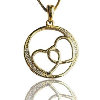 Zawieszka srebrna pozłacana serce w kółku z cyrkoniami