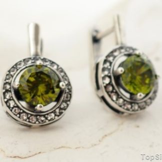 OSAKA - srebrne kolczyki z oliwinem zapięcie angie