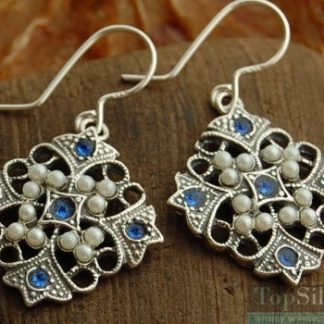 PANAMA srebrne kolczyki z szafirami i perłami