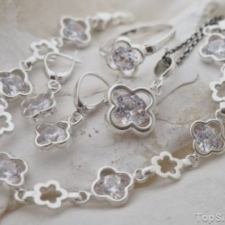 SAKURA - srebrny zestaw z cyrkonią CRYSTAL