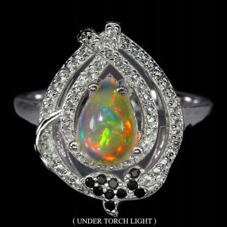 Srebrny r 14 925 pierścionek opal ognisty spinele