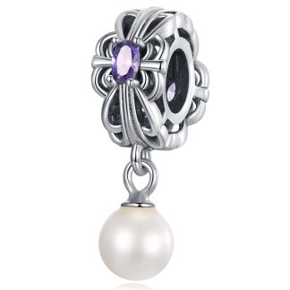 Koralik z fioletowym kryształem i perełką charms modułowy srebro 925
