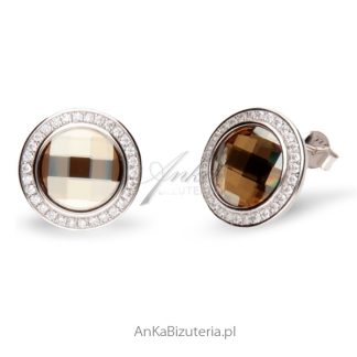 Kolczyki swarovski chessboard circle  golden shadow
