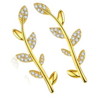 Pozłacane gałązki z kryształowymi listkami srebrne kolczyki sztyfty srebro 925