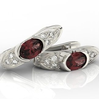 Kolczyki z białego złota z granatami i diamentami APK-80B