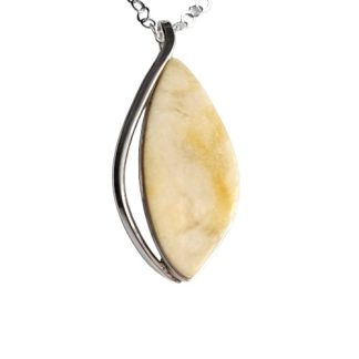 Zawieszka srebrna z biało - żółtym bursztynem