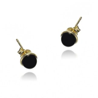 Kolczyki srebrne pozłacane z czarnym onyksem