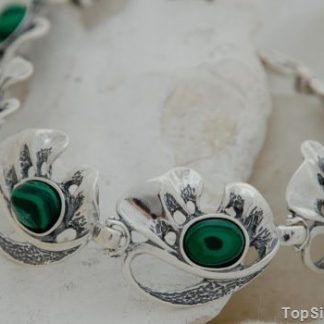 GRONIA - srebrna bransoleta z malachitami