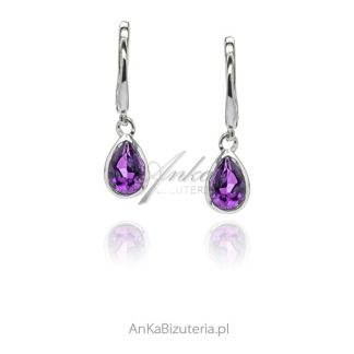 Kolczyki srebrne z ametystem  delikatne wiszące na angielskim zapięciu