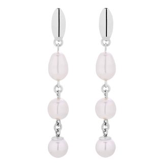 Srebrne długie kolczyki z białymi perłami SWAROVSKI® CRYSTAL