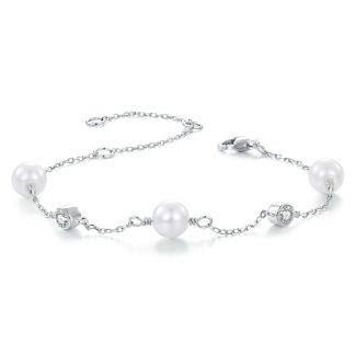 Bransoletka z Moissanitami 0,1 ct i perłami srebrna 925