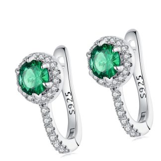 Srebrne kolczyki z zielonym kryształkiem bigle zamykane
