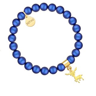 Granatowa bransoletka z pereł SWAROVSKI® CRYSTAL ze złotym reniferkiem