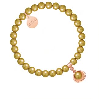 Bransoletka z pereł SWAROVSKI® CRYSTAL w kolorze Antique Brass z muszelką