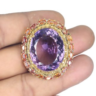 Broszka srebrna naturalny 47.8ct ametyst szafiry Songea