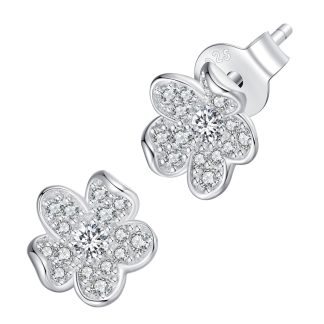 Srebrne kolczyki kwiaty z kryształkami kolczyki sztyfty