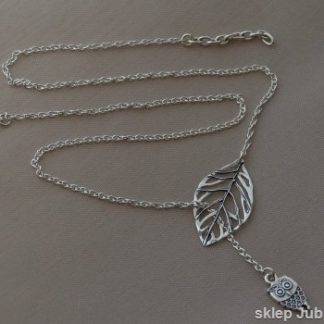 SOWA NA LISTKU - srebrny naszyjnik