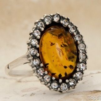 ELANI - srebrny pierścionek z bursztynem i kryszta