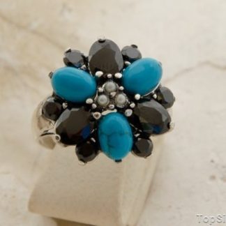 IRYDIUM - srebrny pierścień perły onyksy turkusy