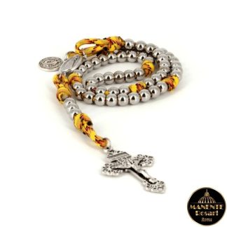 Różaniec ze stali i żółtego paracordu matka boska loretańska