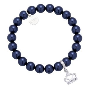 Granatowa bransoletka z pereł i korony wysadzanej SWAROVSKI® CRYSTAL