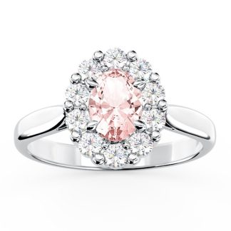 Pierścionek z białego złota z morganitem i cyrkoniami BP-57B-C