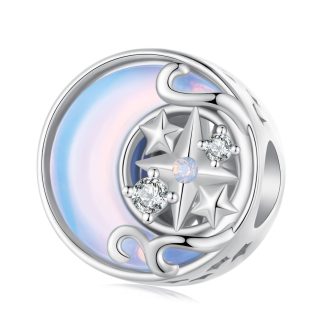Błękitny księżyc z gwiazdką srebrny charms koralik beads