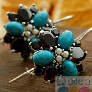 IRYDIUM - srebrne kolczyki perły turkusy onyksy