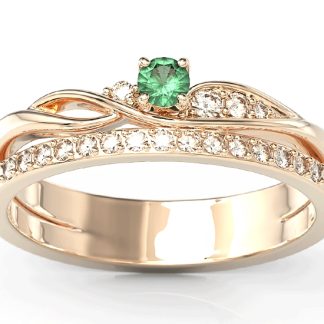 Pierścionek z różowego złota ze szmaragdem i brylantami BP-77P