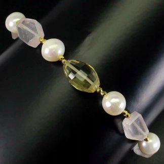 Bransoletka naturalny kwarc cytrynowy różowy perły
