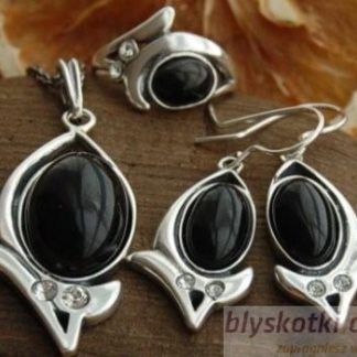 CHARLOTTE - srebrny komplet z onyksem