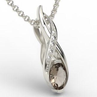 Wisiorek z białego złota z kwarcem dymnym i brylantami APW-69B